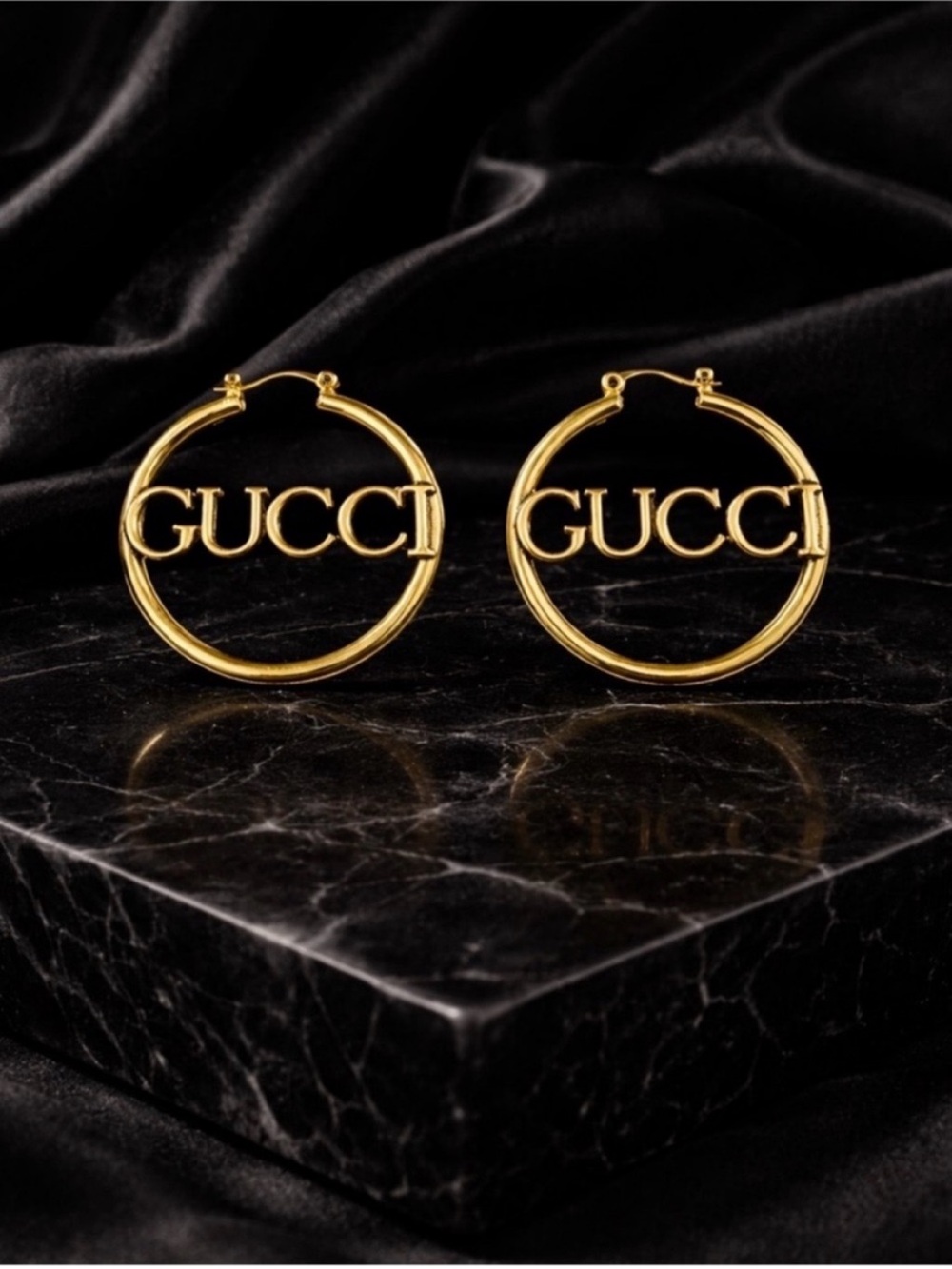 Gold GUCCI Logo Hoop Earrings - Picture 3 of 8